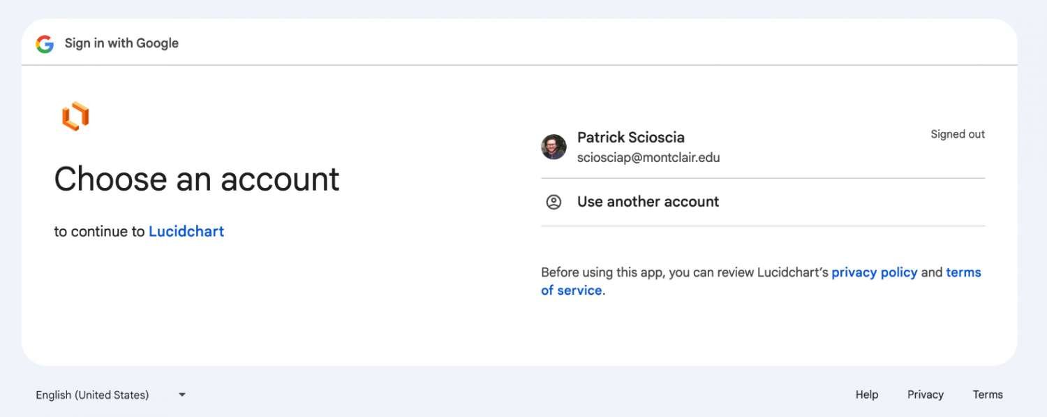 Google sign-in page to continue to Lucid