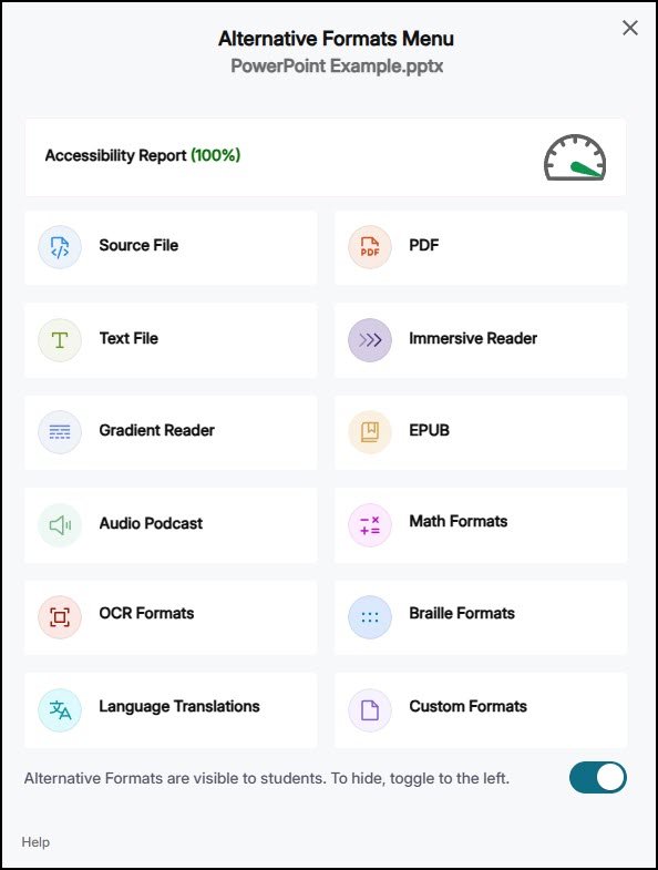 Alternate Formats menu with various alternative formats.