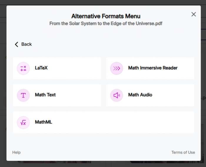 Different types of math formats after clicking the Math Format button.