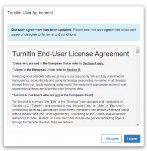 Turnitin license agreement dialog