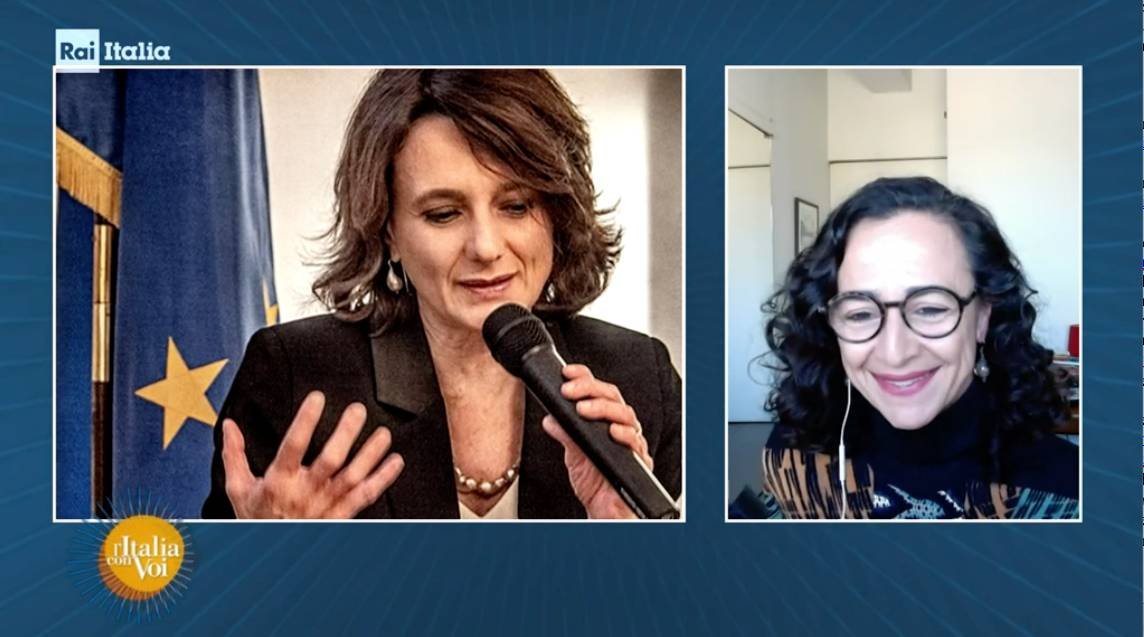 Split screen of two people engaged in an interview