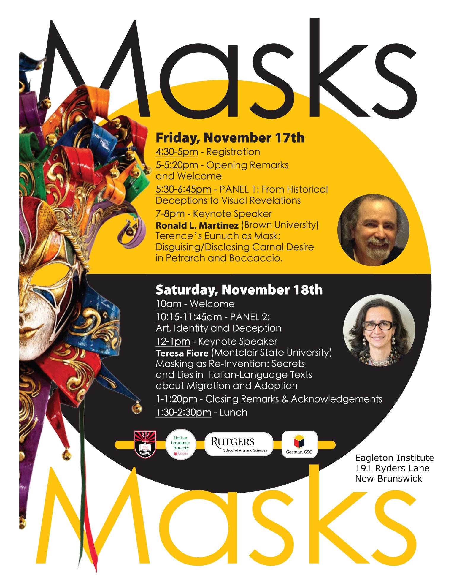 a flyer for a presnetation entitled "masks"