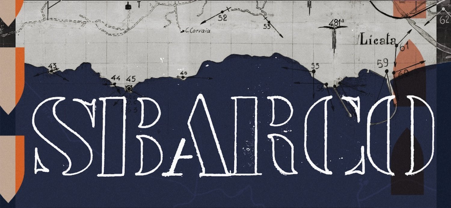 "SBARCO" in stencil letters over a blue background