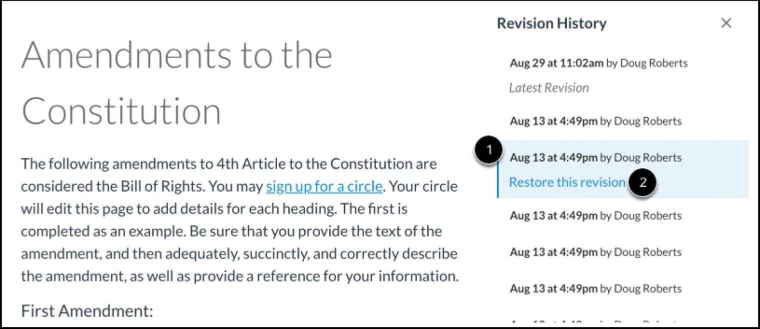 Revision History panel