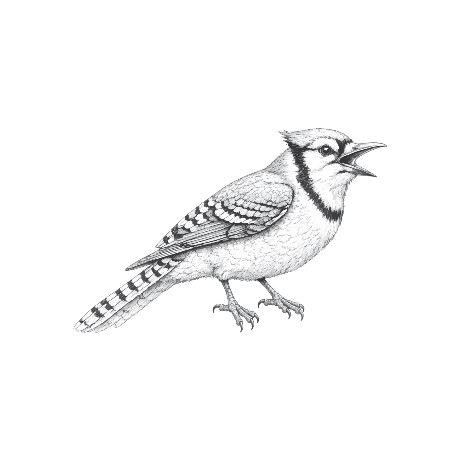 illustrated black and white bluejay