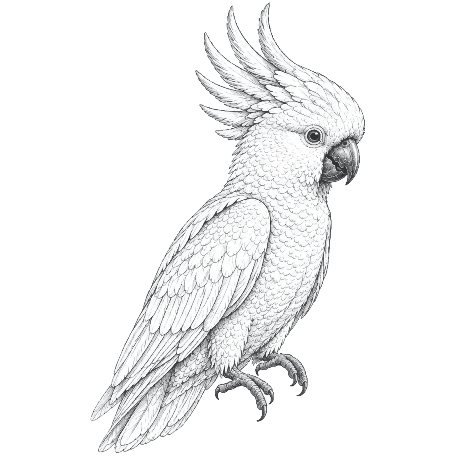 illustrated black and white cockatoo