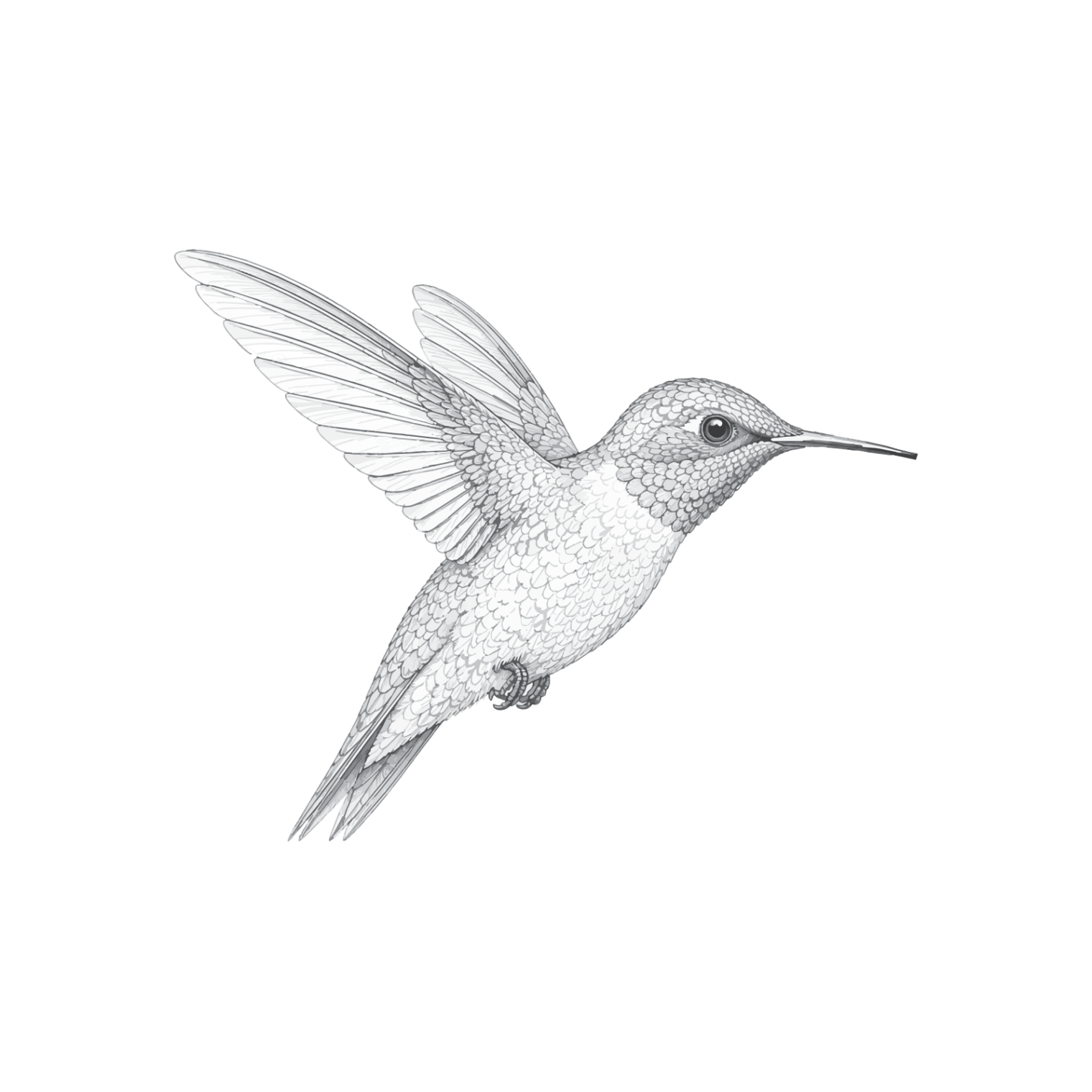 illustrated black and white hummingbird