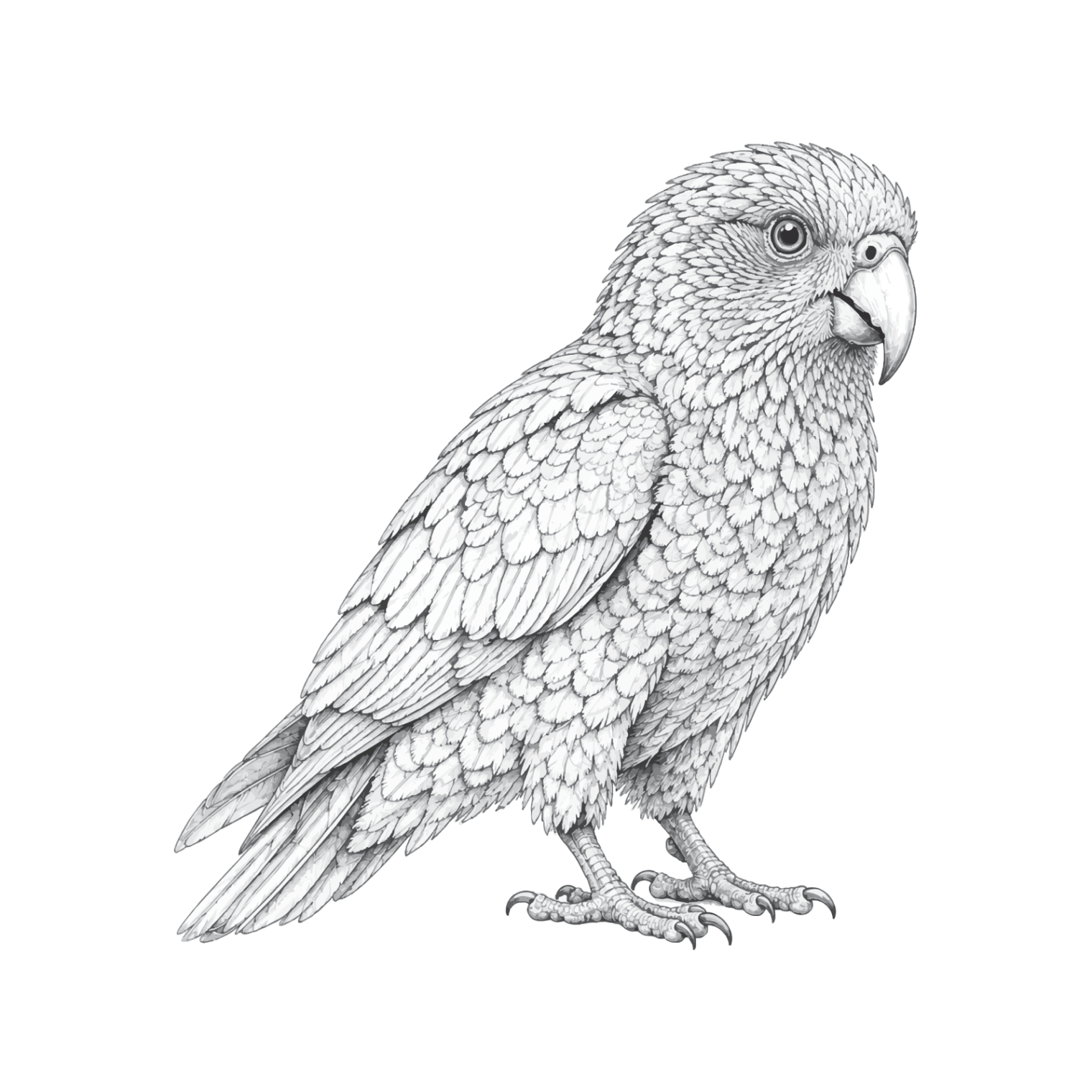 illustrated black and white kea