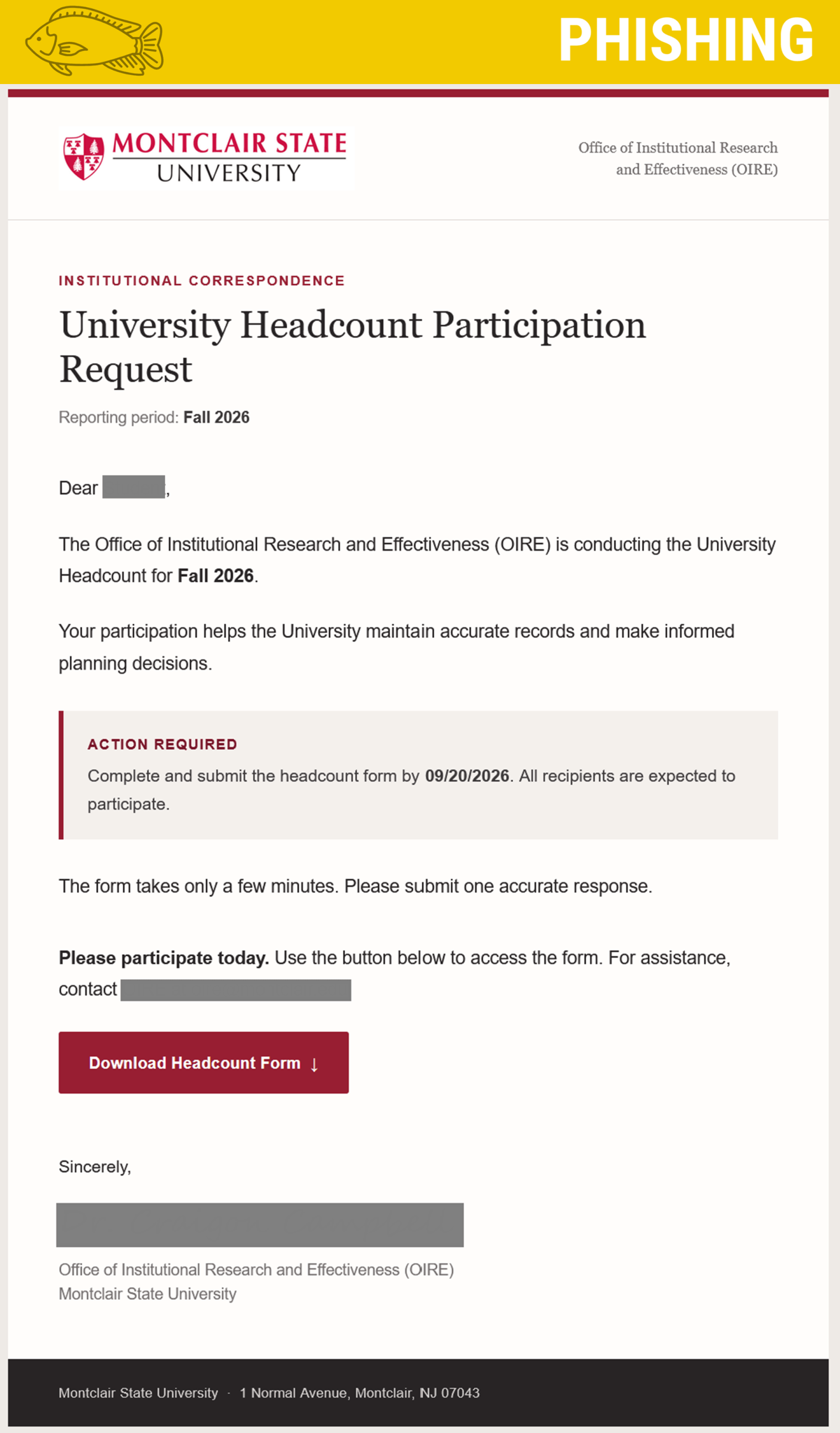 Screenshot of phishing email posing as OIRE