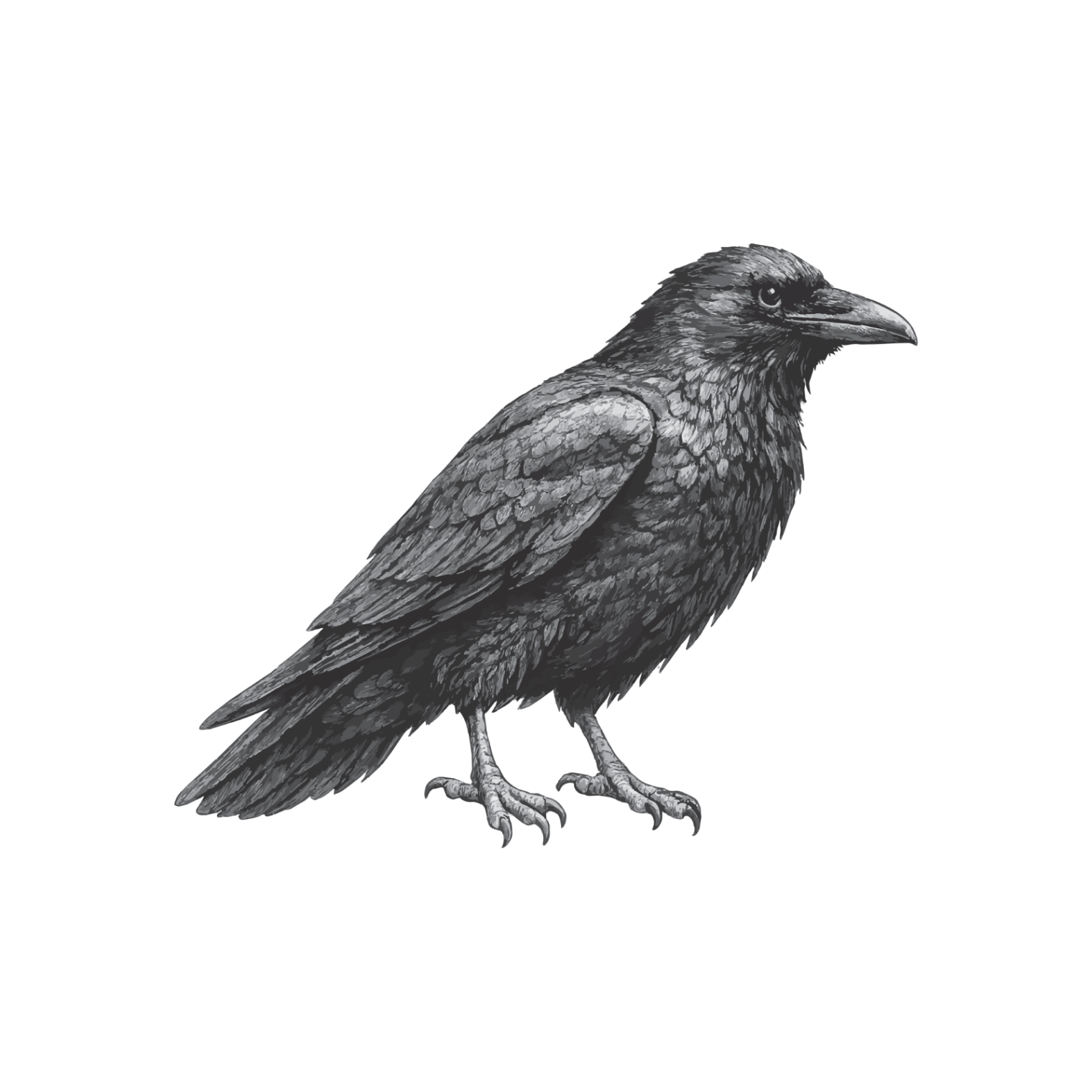 illustrated black and white raven