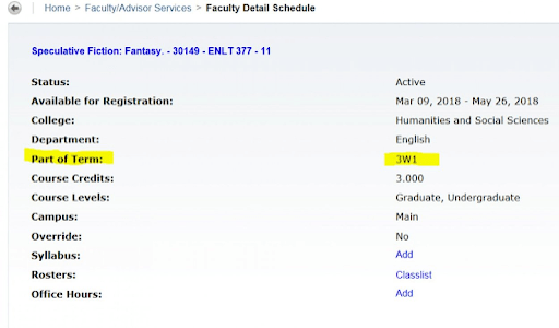 Faculty Detail Schedule displaying course details.