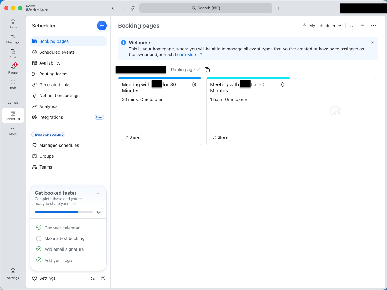 Zoom scheduler booking page