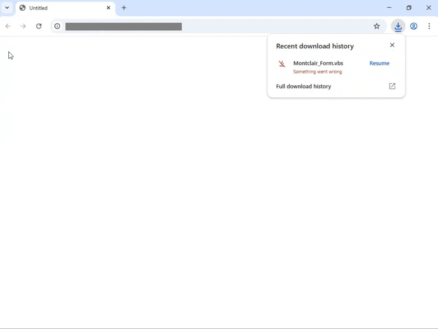 Screenshot of the link that downloads a suspicious vbs file related to phish.
