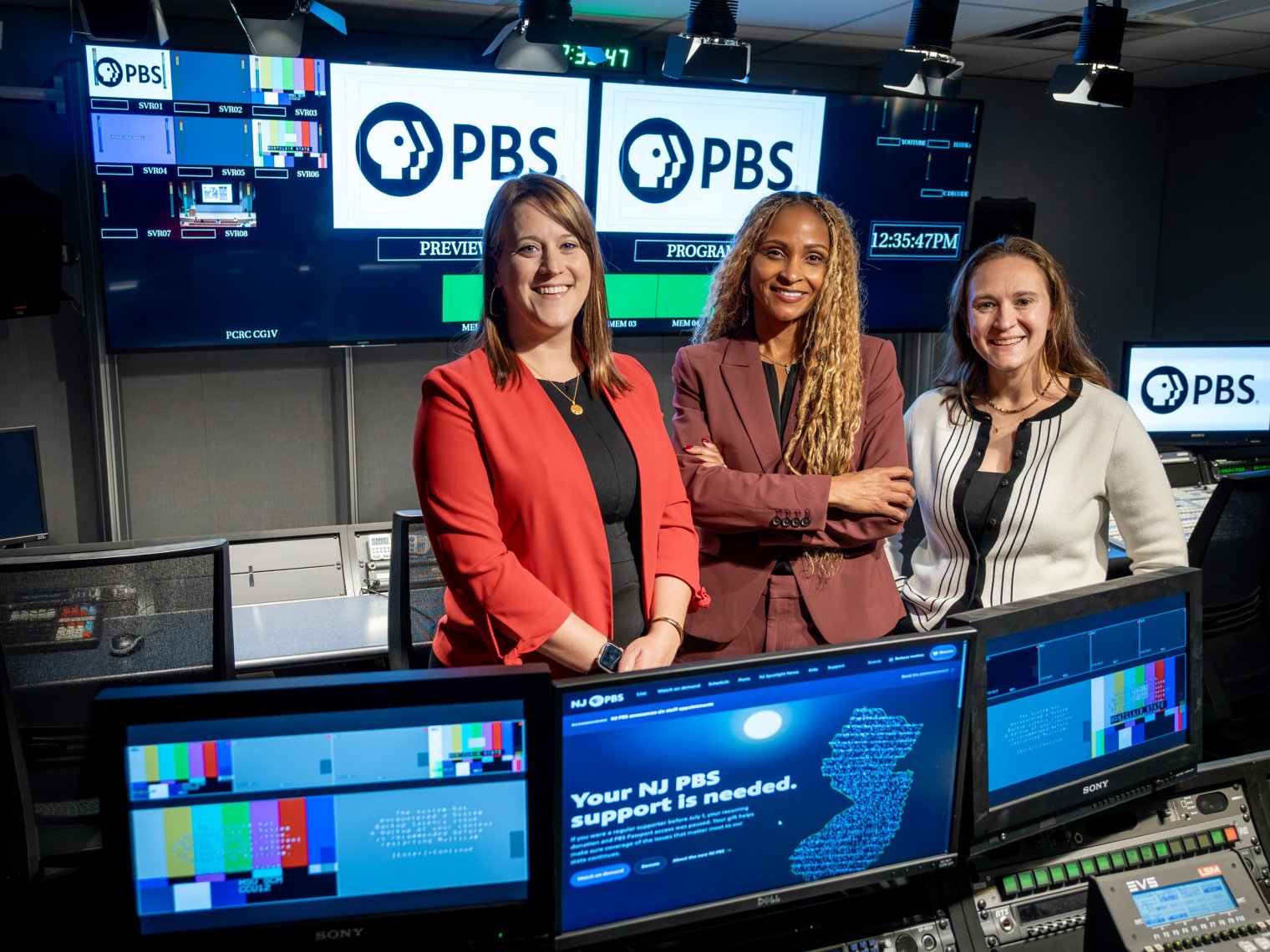 NJ PBS Leadership:  From left: Ashlee Smith, General Manager, Omnika Thompson, news director; and Samantha Bennet, audience and marketing director. (Photo by University Photographer Mike Peters)