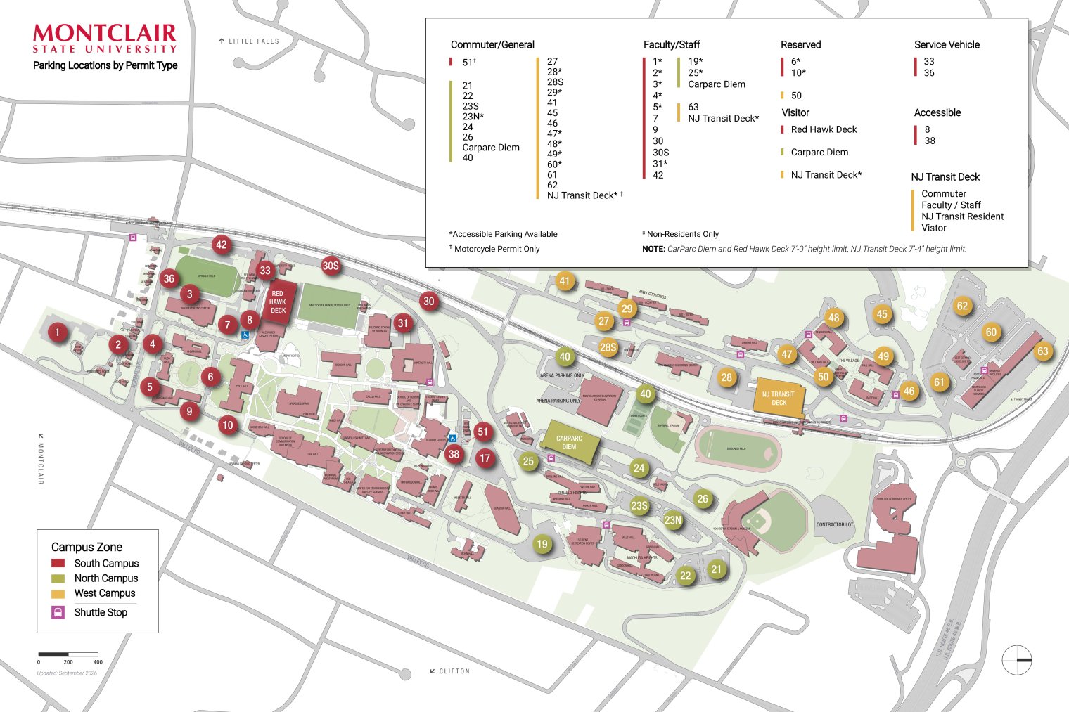 2026 Montclair Campus Parking Map