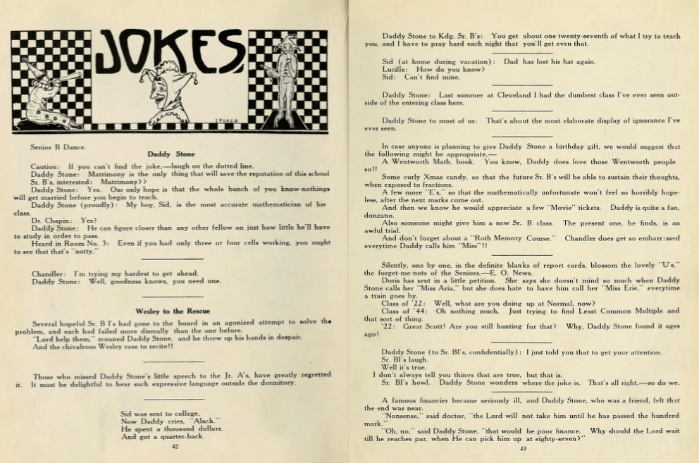 jokes page in 1922 yearbook