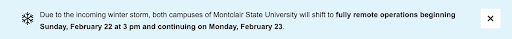 Light blue text box with a snowflake on the left with text warning of an incoming winter storm.