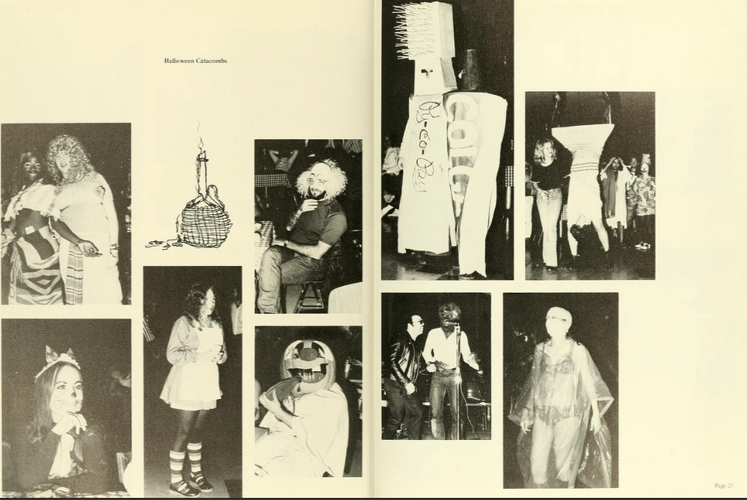 student in costume in grayscale