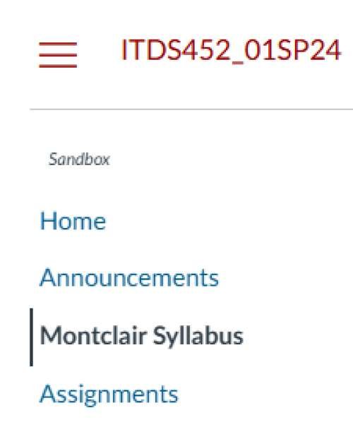 Montclair Syllabus Menu Image