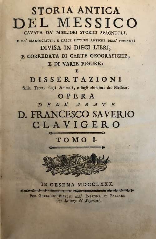 digitized cover image of Storia Antica del Messico (1780-81)