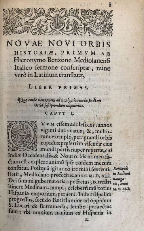 Digitized copy of cover of La Historia del Mondo Nvovo by Giolamo Benzoni