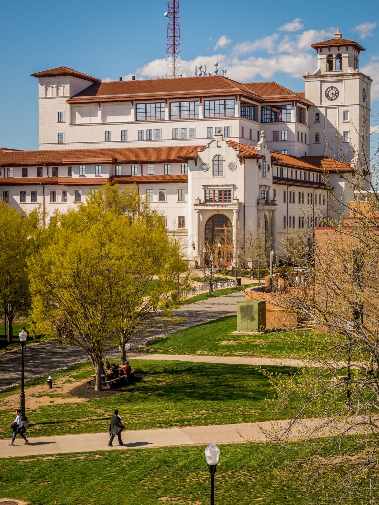 shot of University Hall from Cole Hall