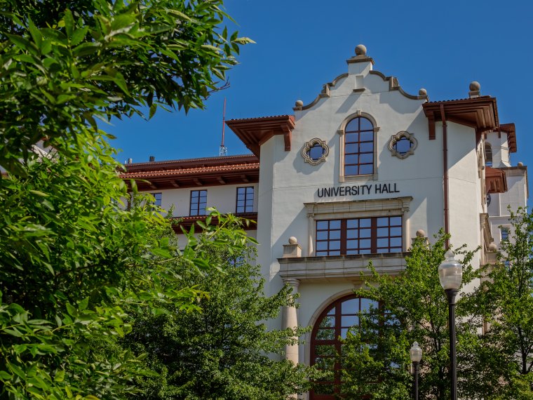 view of University Hall with trees