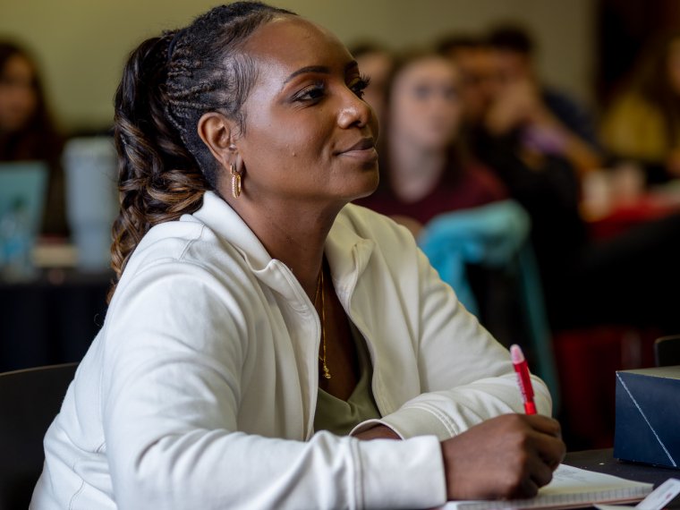 Student looks at speaker